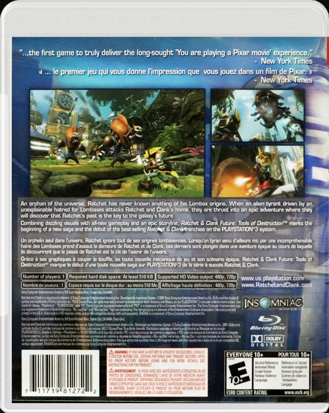 Ratchet & Clank Future Tools of Destruction PS3 back side cover case