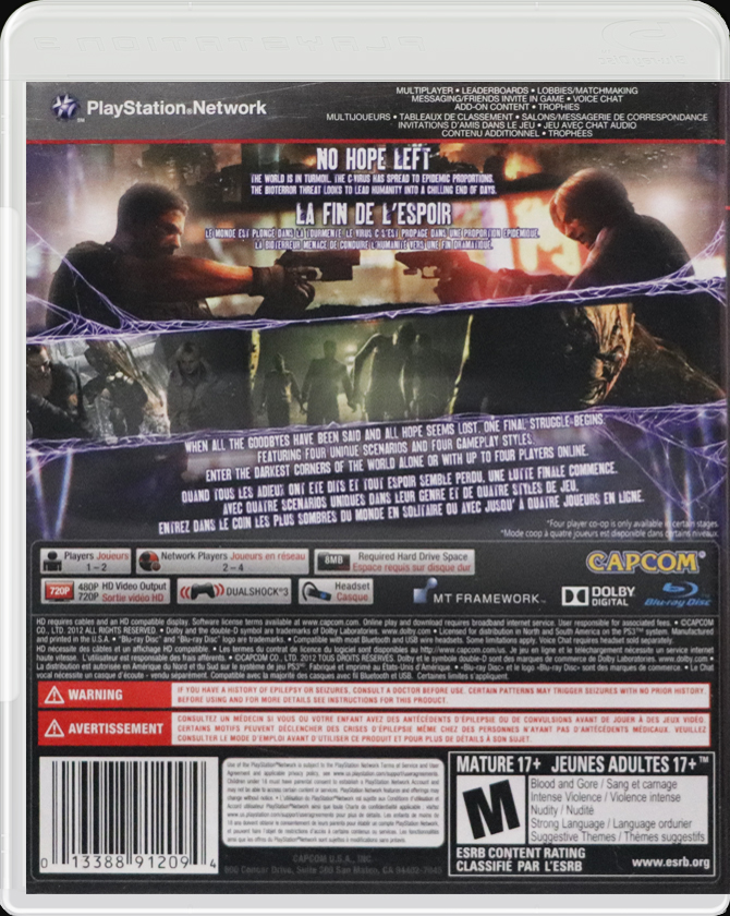 Resident Evil 6 PS3 back side cover case