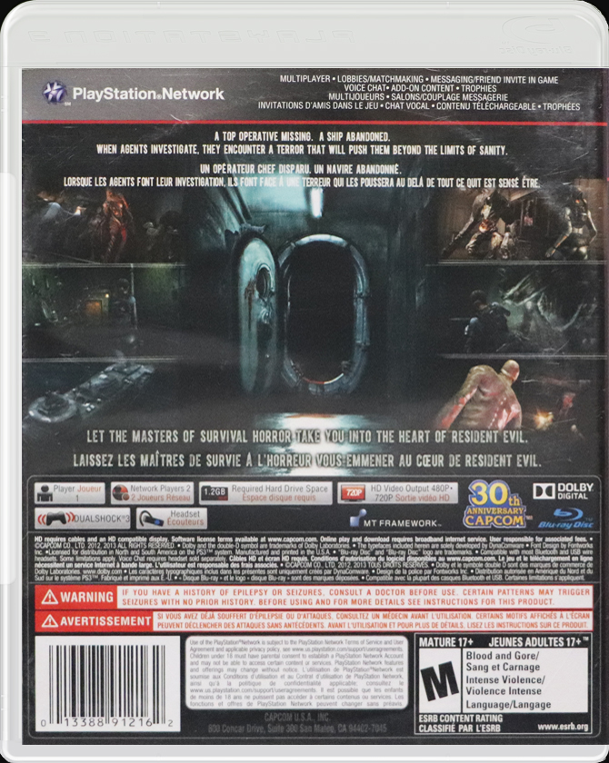 Resident Evil Revelations PS3 back side cover case