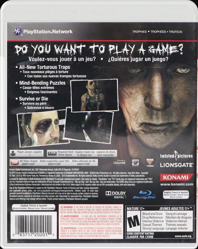 Saw II: Flesh & Blood back side cover case