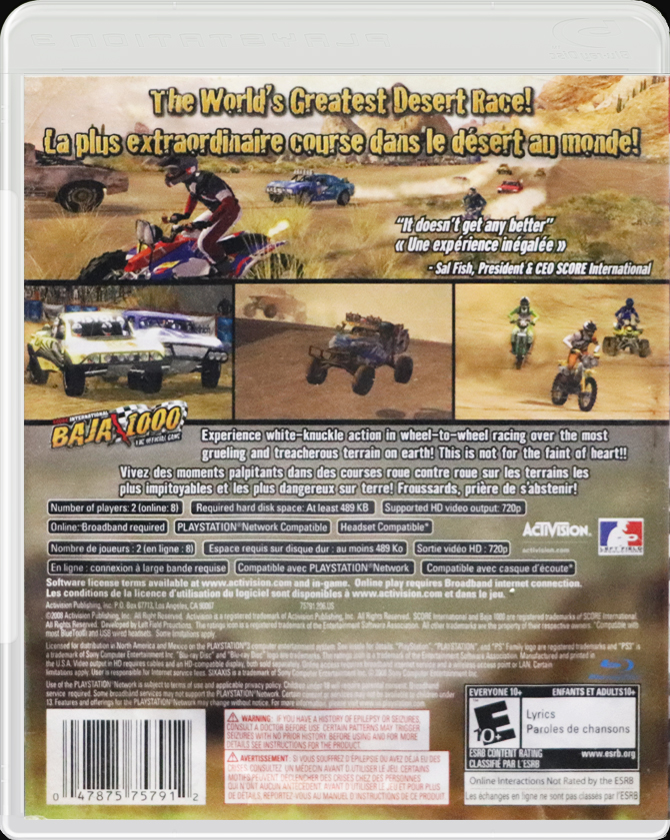 Score International Baja 1000 PS3 back side cover case