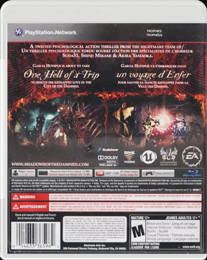 Shadows of the Damned PS3 back side cover case