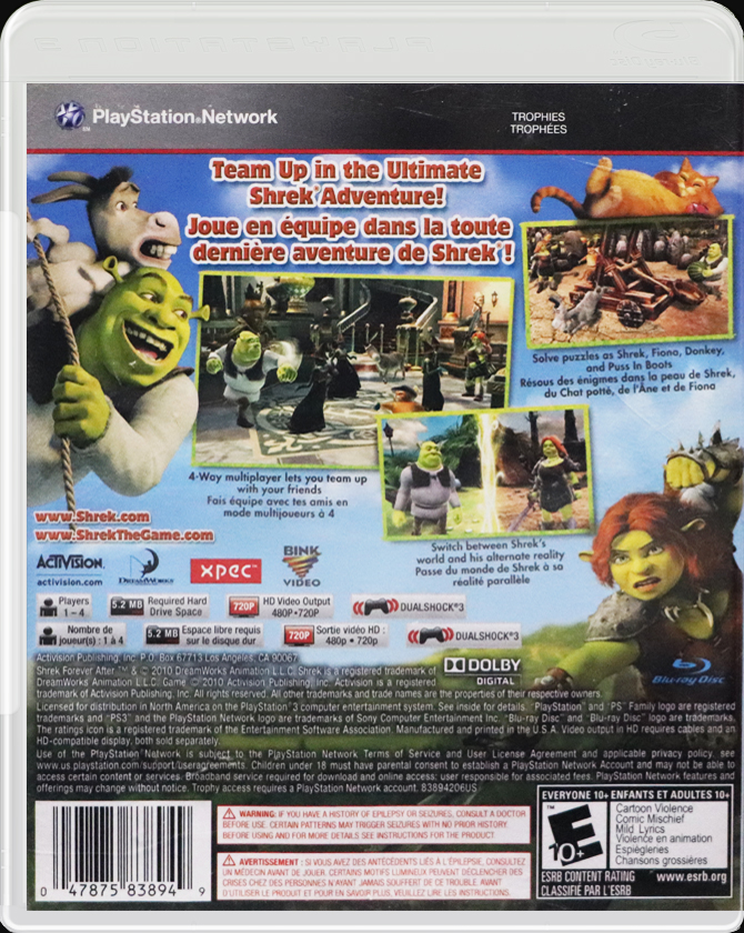 Shrek Forever After PS3 back side cover case