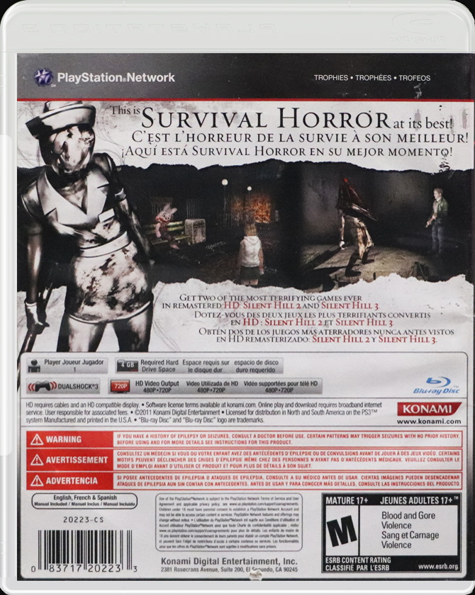 Silent Hill HD Collection PS3 back side cover case