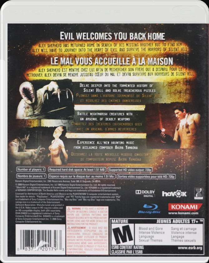 Silent Hill: Homecoming PS3 back side cover case