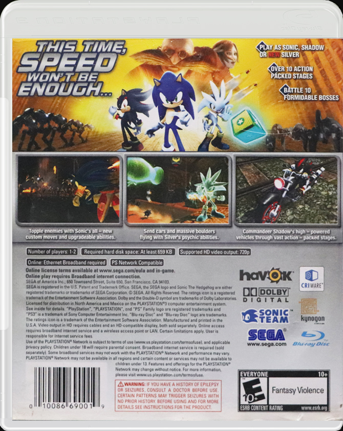 Sonic the Hedgehog PS3 back side cover case