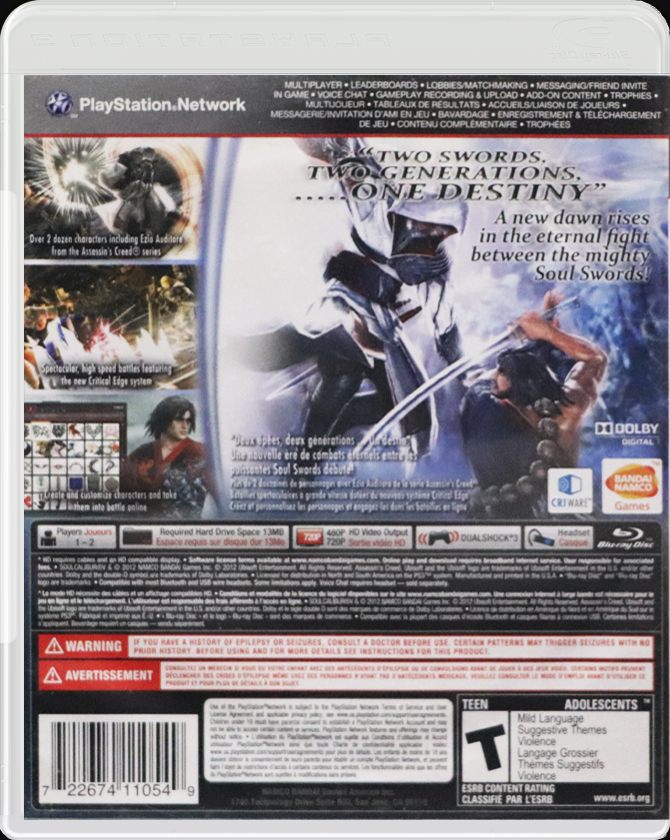 Soulcalibur V PS3 back side cover case