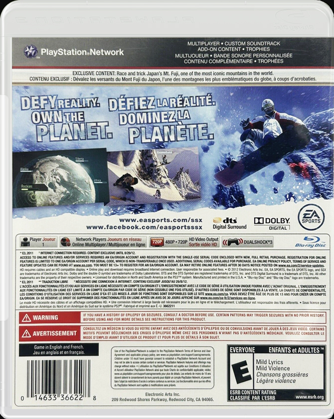 SSX PS3 - Standard Edition back side cover case