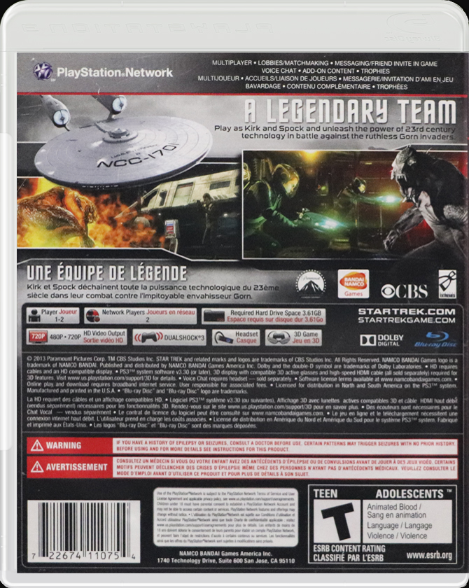 Star Trek PS3 back side cover case