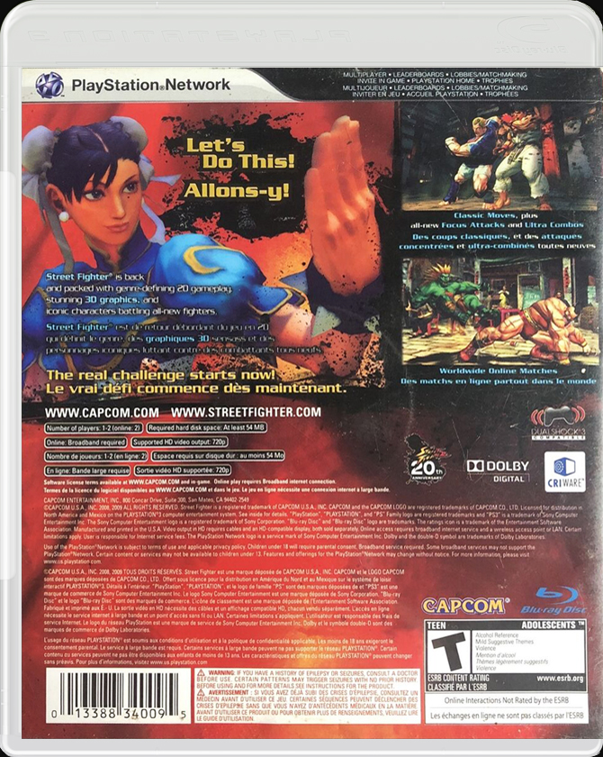 Street Fighter IV PS3 back side cover case