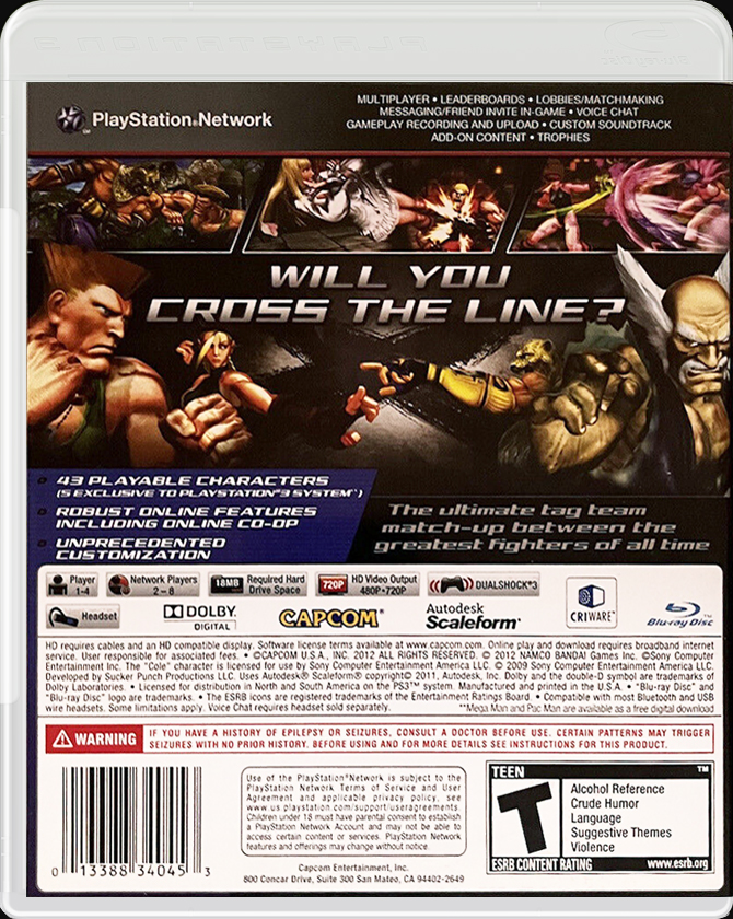 Street Fighter X Tekken PS3 back side cover case