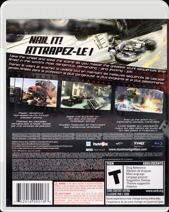 Stuntman: Ignition PS3 back side cover case