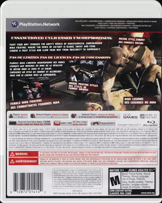 Supremacy MMA PS3 back side cover case