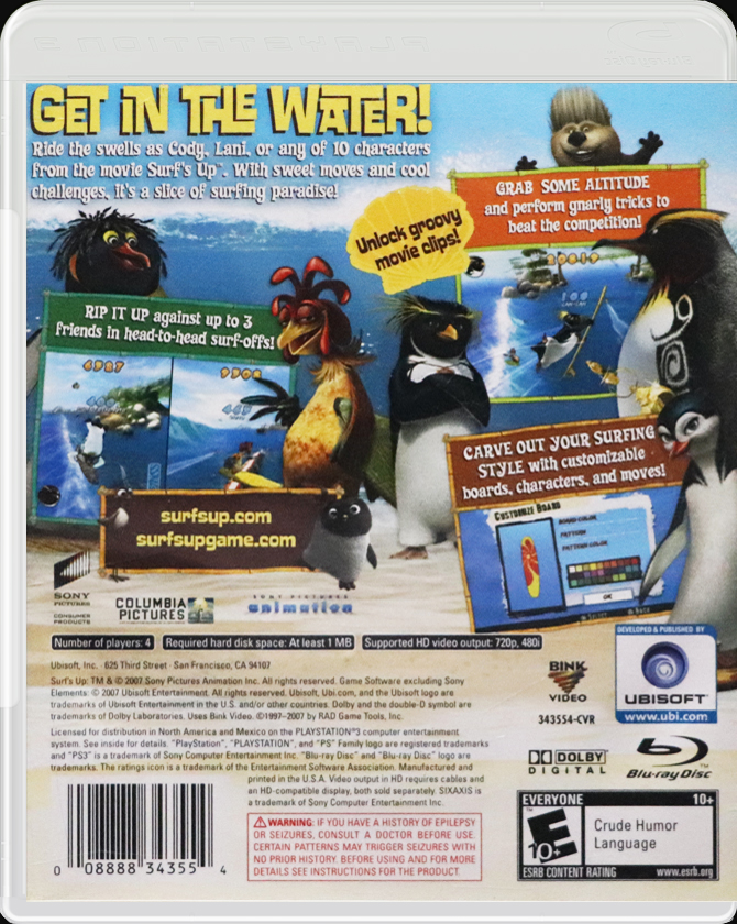 Surf's Up PS3 back side cover case