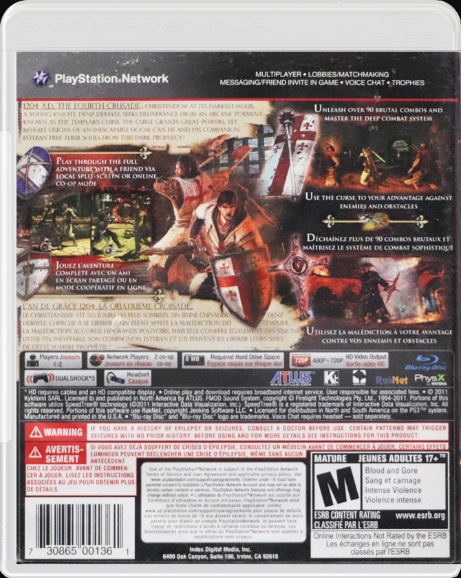 The Cursed Crusade PS3 back side cover case