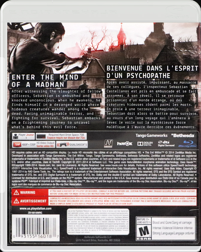 The Evil Within PS3 back side cover case