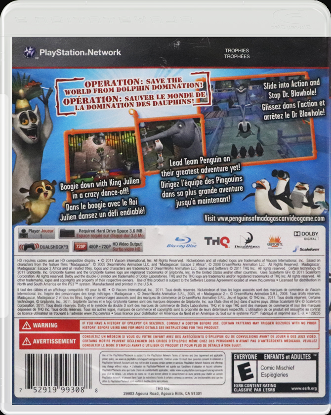 The Penguins of Madagascar Dr. Blowhole Returns Again! PS3 back side cover case