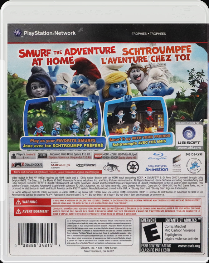 The Smurfs 2 The Video Game PS3 back side cover case