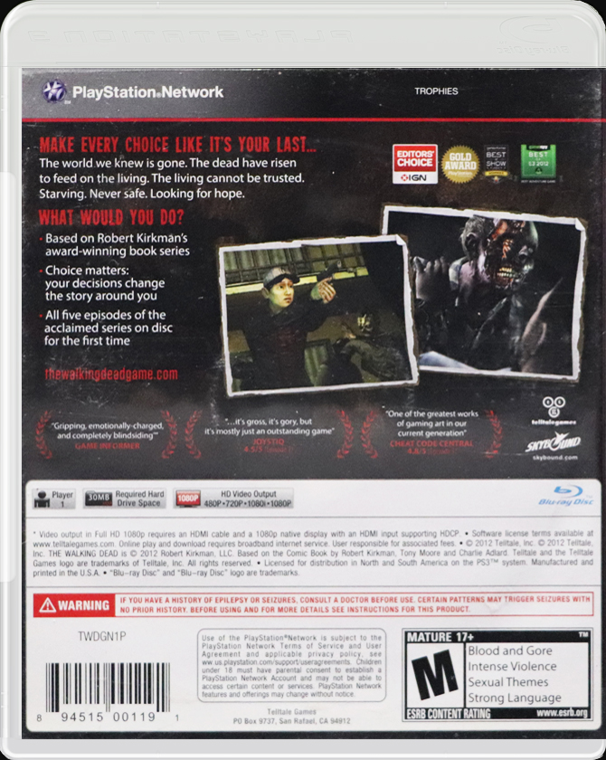 The Walking Dead A Telltale Game Series PS3 back side cover case