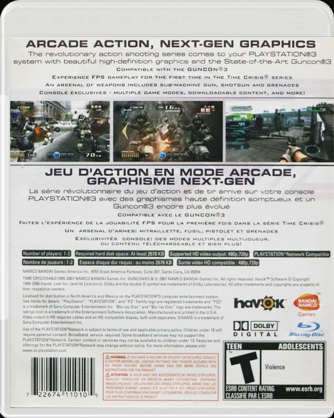 Time Crisis 4 PS3 back side cover case