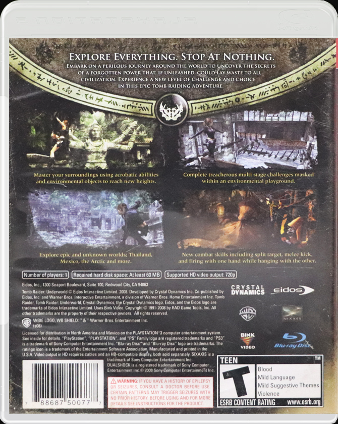 Tomb Raider: Underworld back side cover case