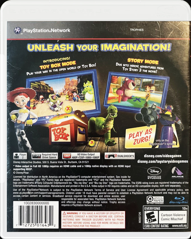 Toy Story 3 PS3 back side cover case