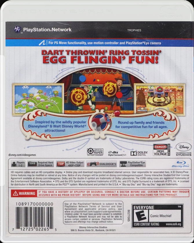 Toy Story Mania! PS3 back side cover case