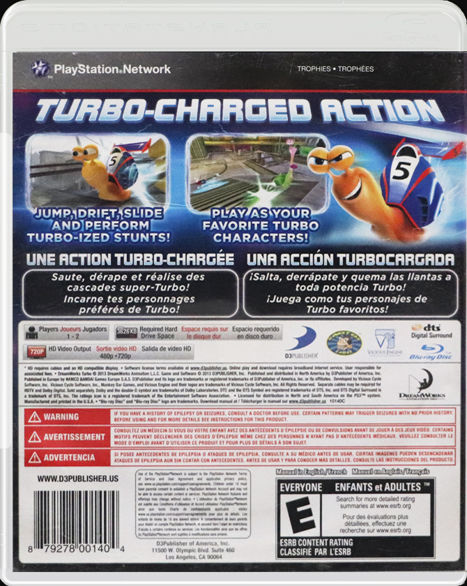 Turbo: Super Stunt Squad PS3 back side cover case