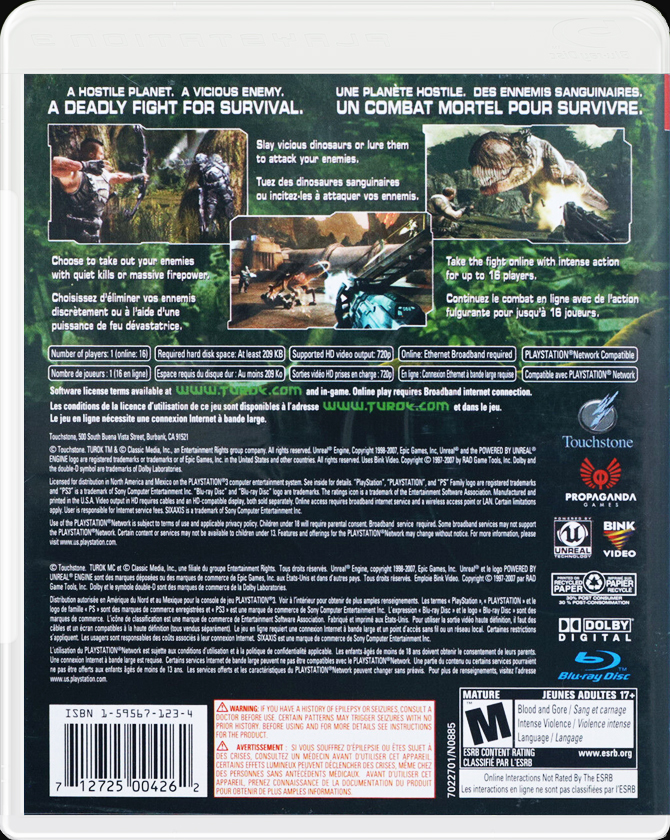 Turok PS3 back side video game cover case