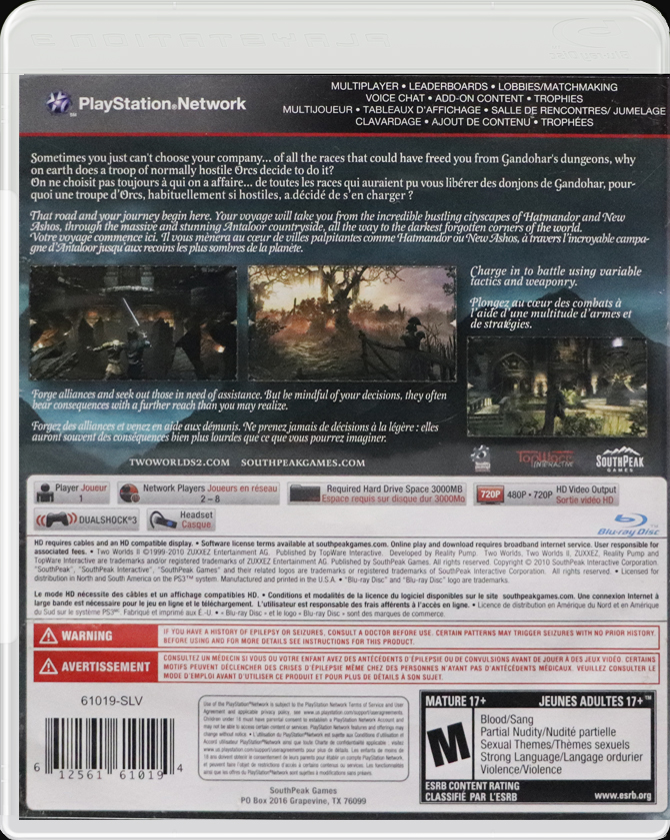 Two Worlds II PS3 back side cover case