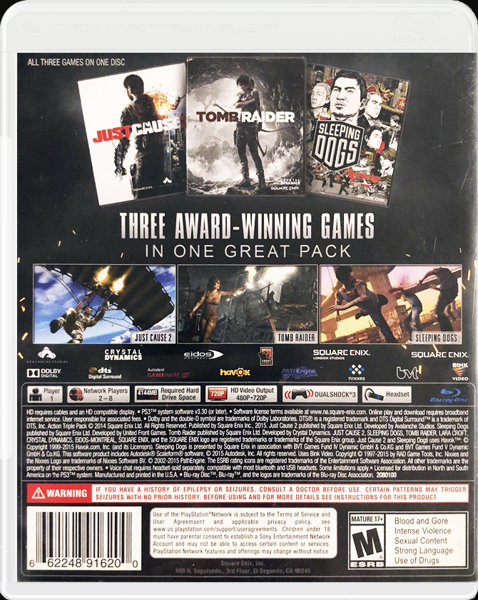 Ultimate Action Triple Pack PS3 back side cover case