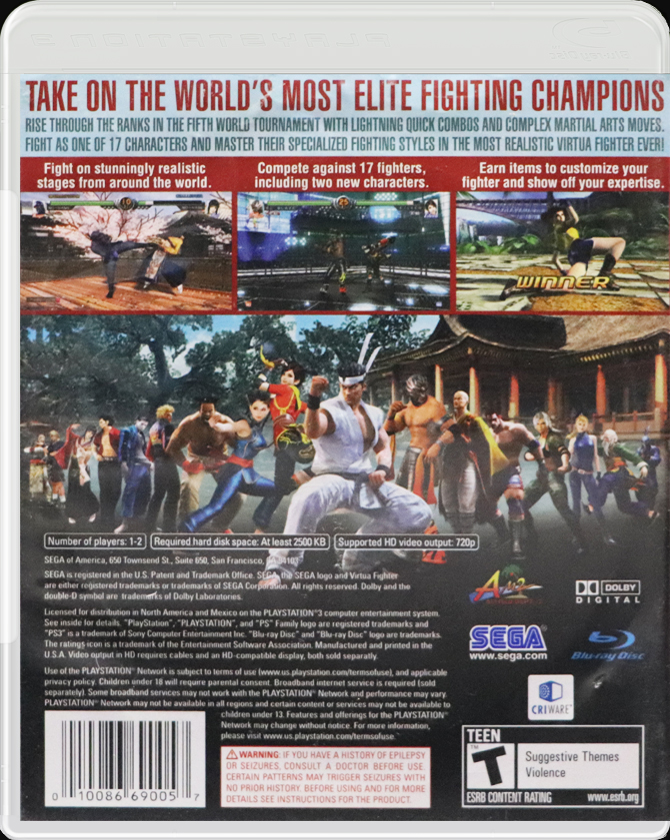 Virtua Fighter 5 PS3 back side cover case