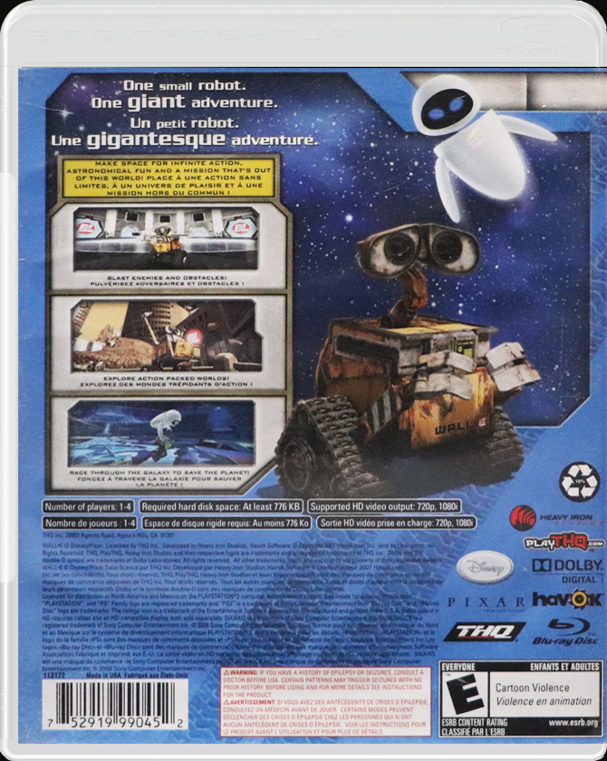 WALL-E PS3 back side video game cover case