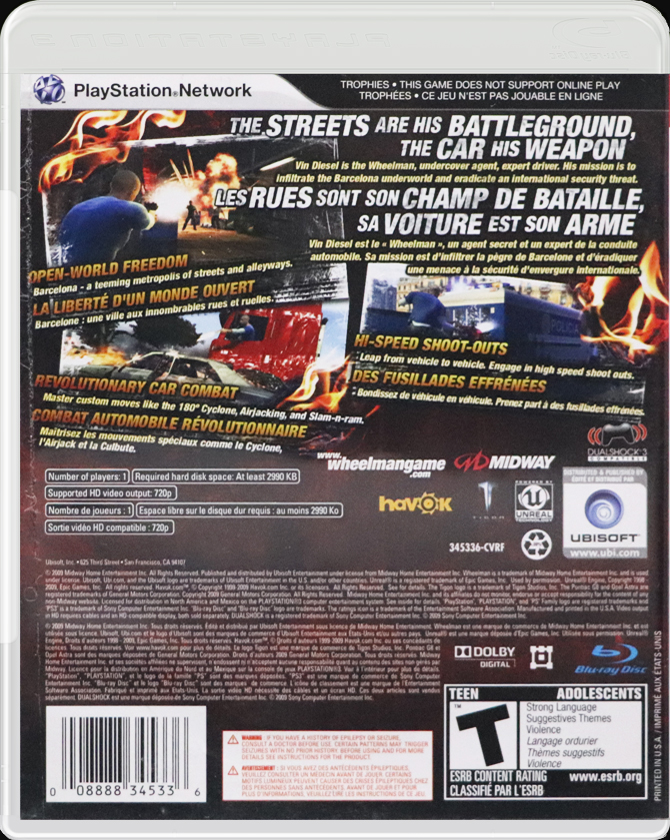 Wheelman Vin Diesel PS3 back side cover case