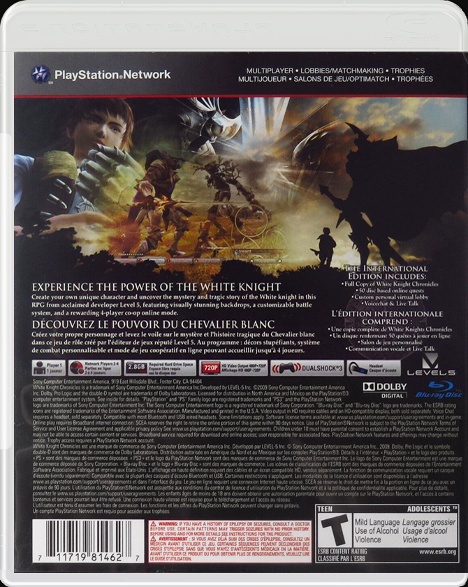 White Knight Chronicles PS3 back side cover case