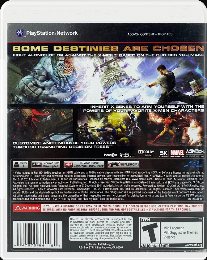 X-Men: Destiny PS3 back side cover case