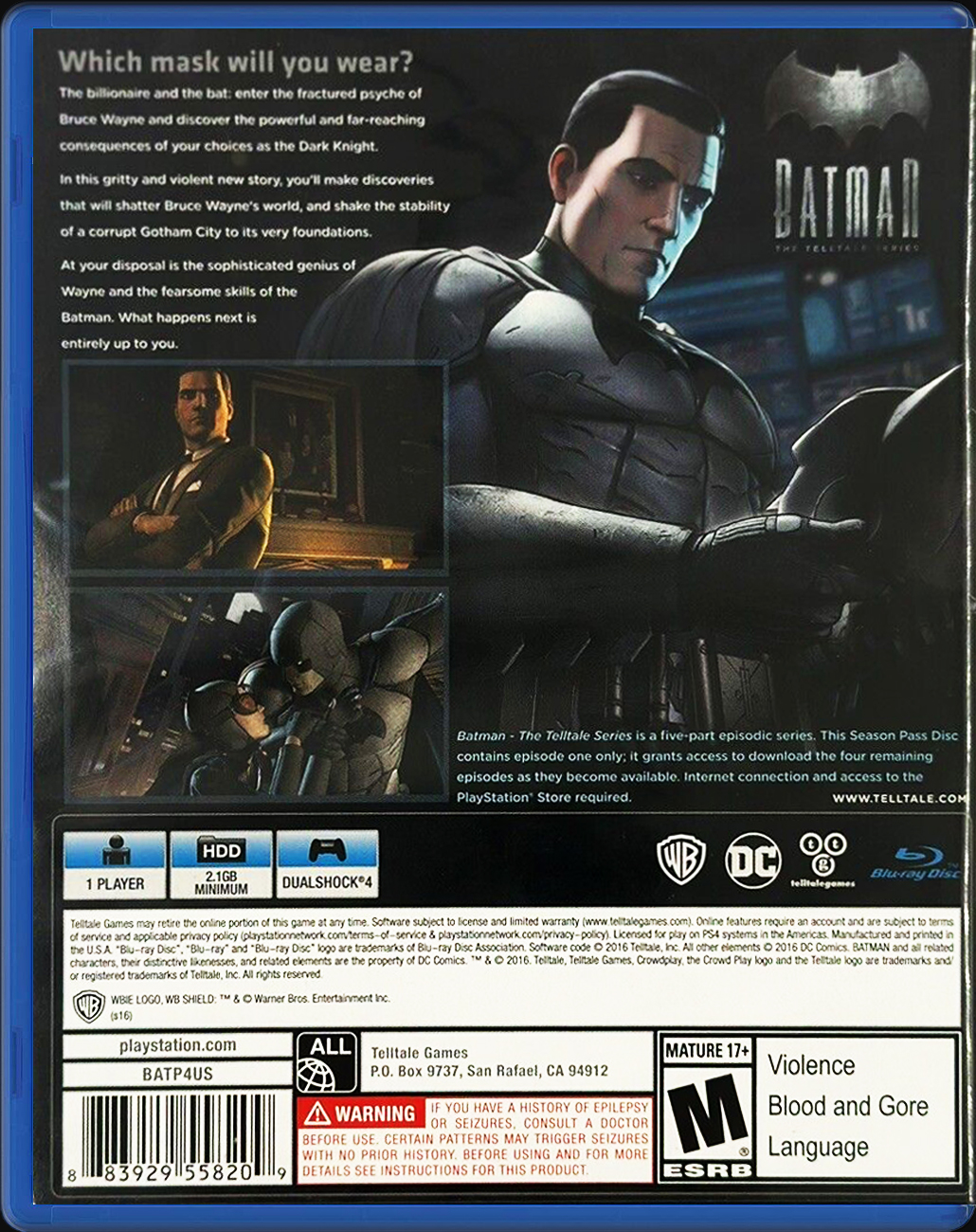 Batman: The Telltale Series PS4 back side cover case