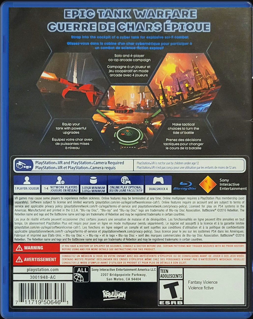 Battle Zone PS4 back side cover case