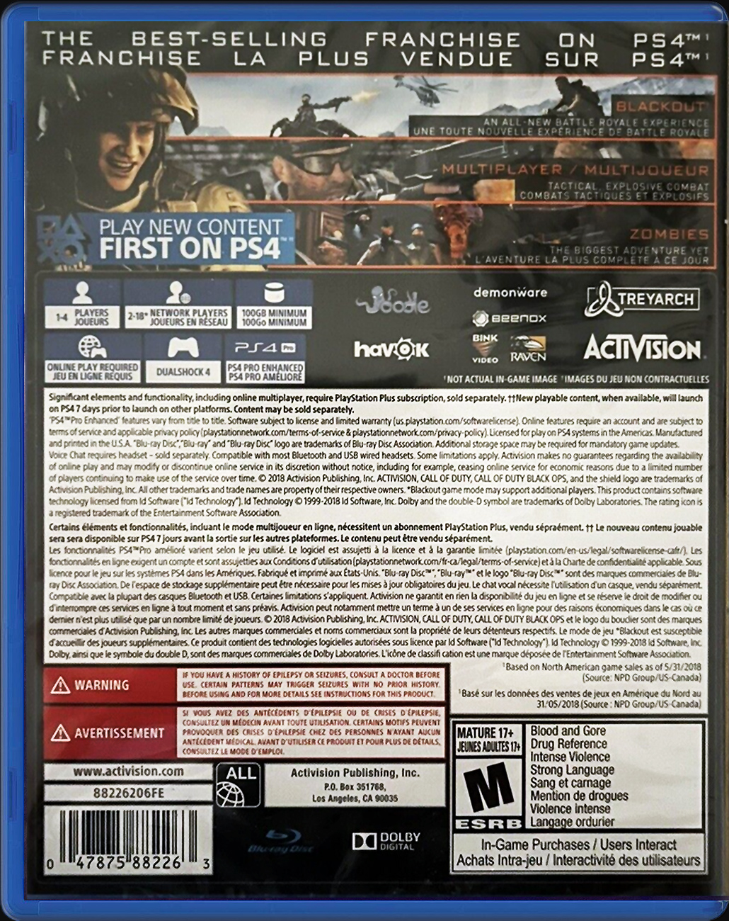 Call of Duty: Black Ops 4 PS4 back side cover case