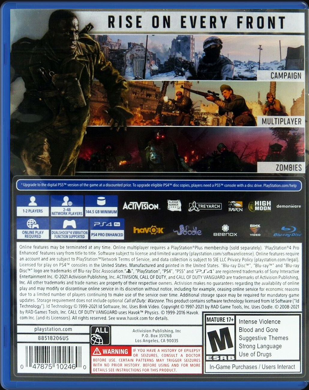 Call of Duty: Black Ops 4 PS4 back side cover case