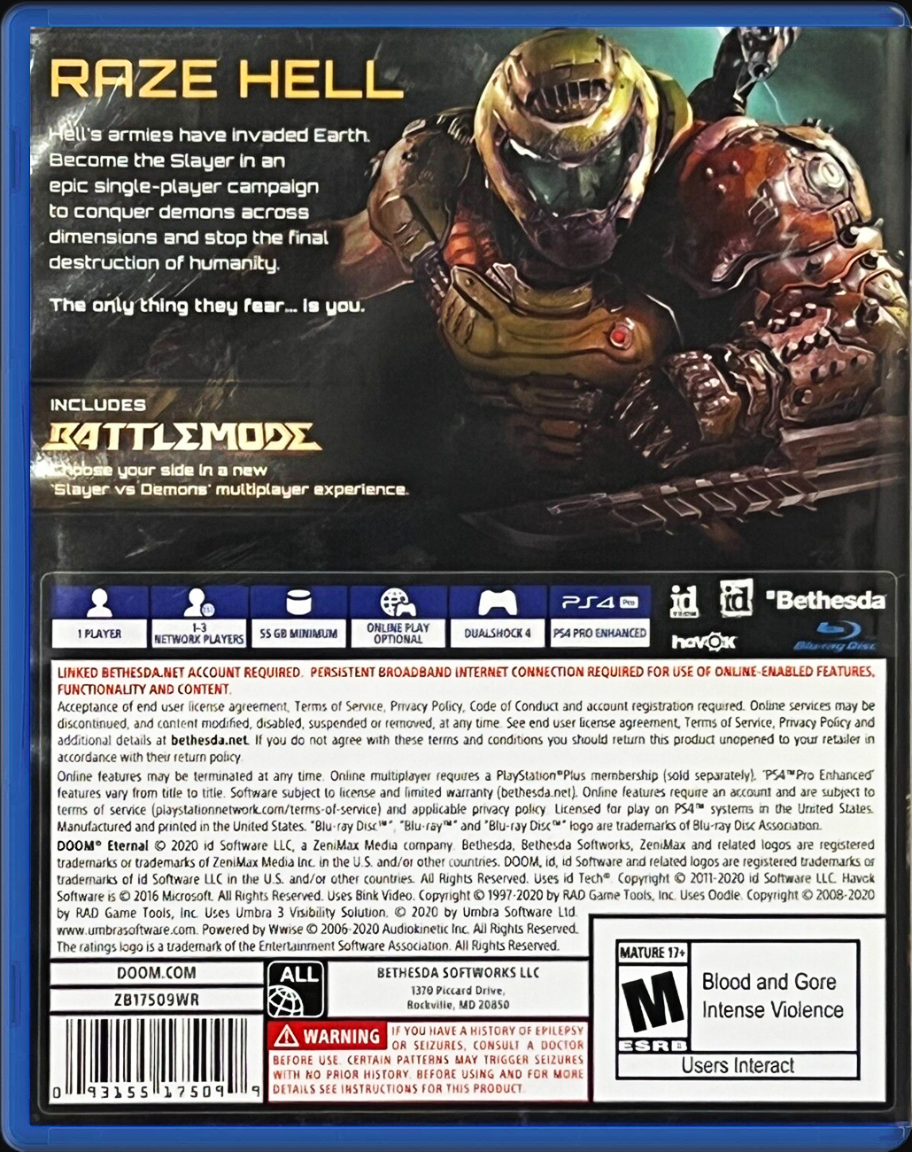 DOOM Eternal PS4 back side cover case