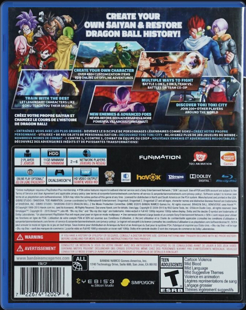 Dragon Ball Xenoverse PS4 back side cover case