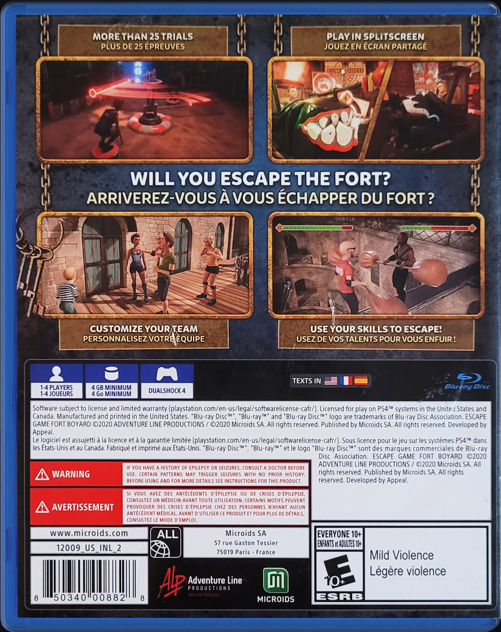 Escape Game Fort Boyard PS4 back side cover case