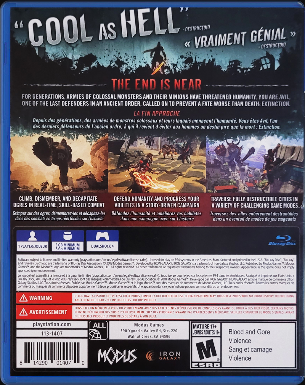 Extinction PS4 back side cover case