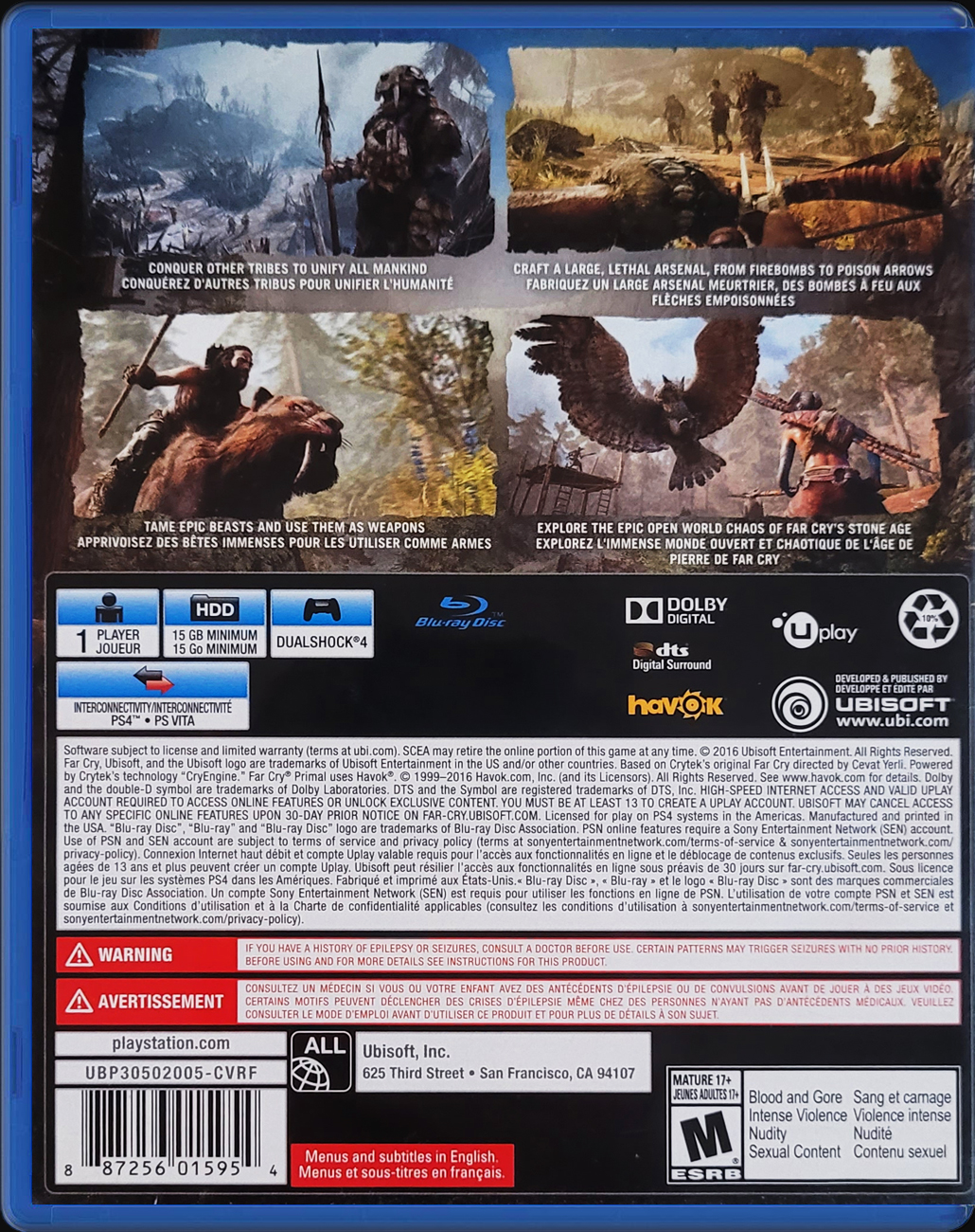 Far Cry Primal PS4 back side cover case