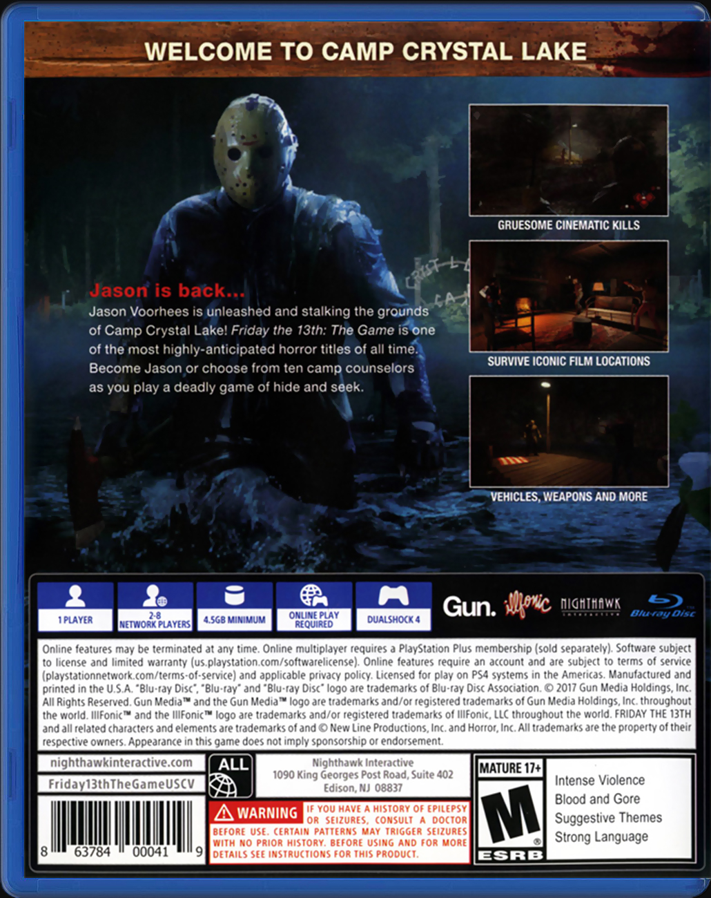 Friday the 13th: The Game PS4 back side cover case