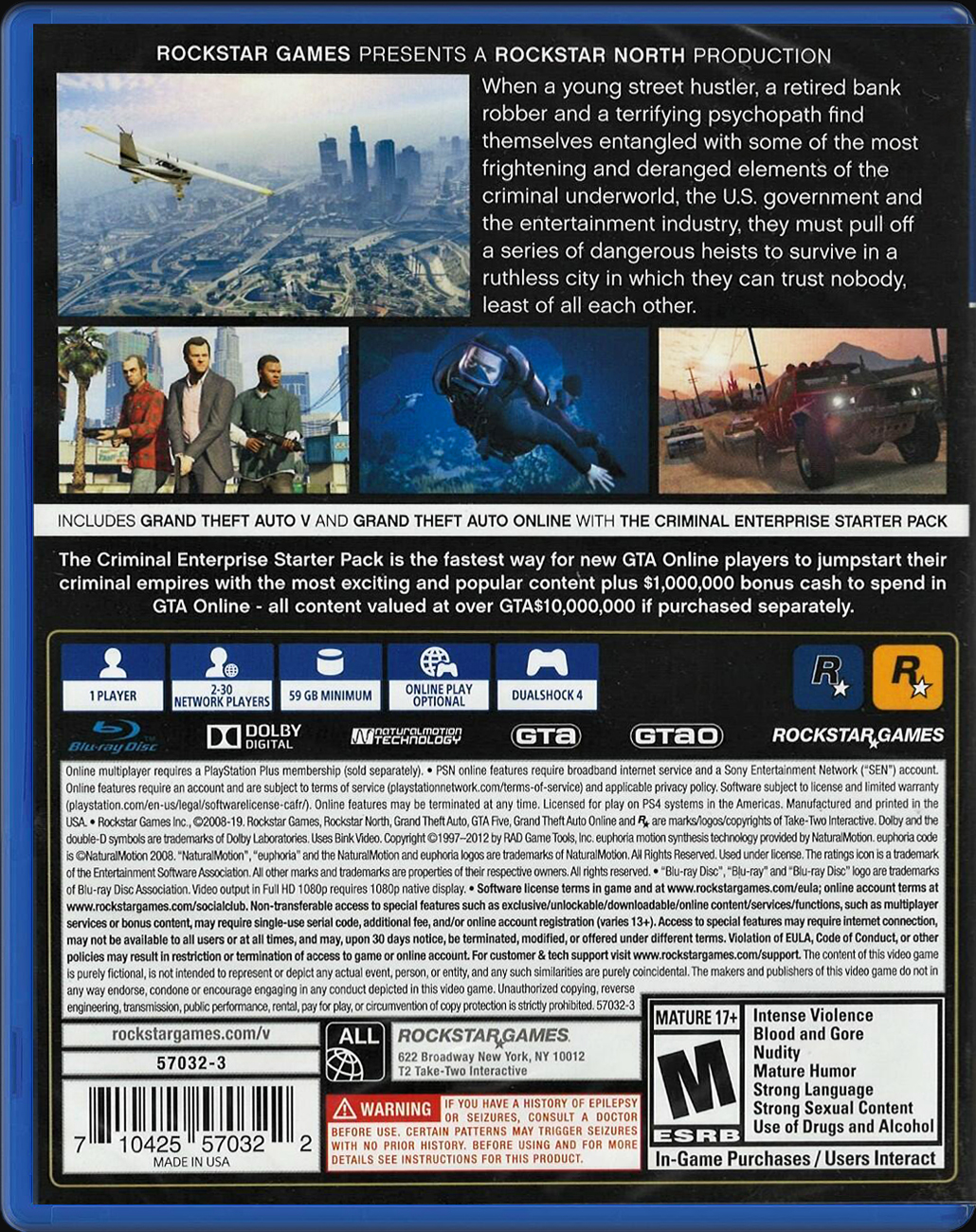 Grand Theft Auto V: Premium Edition PS4 back side cover case