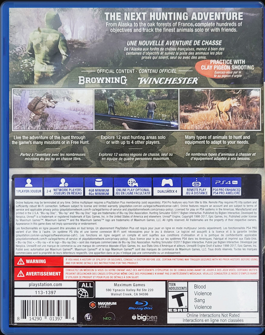 Hunting Simulator PS4 back side cover case