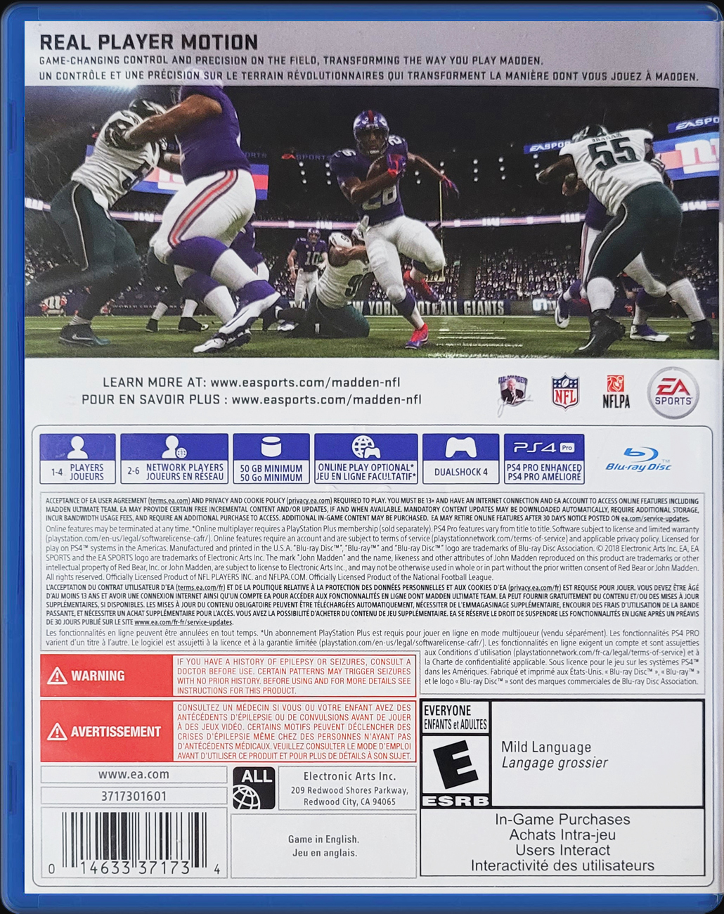 _Madden NFL 19 PS4____ back side cover case