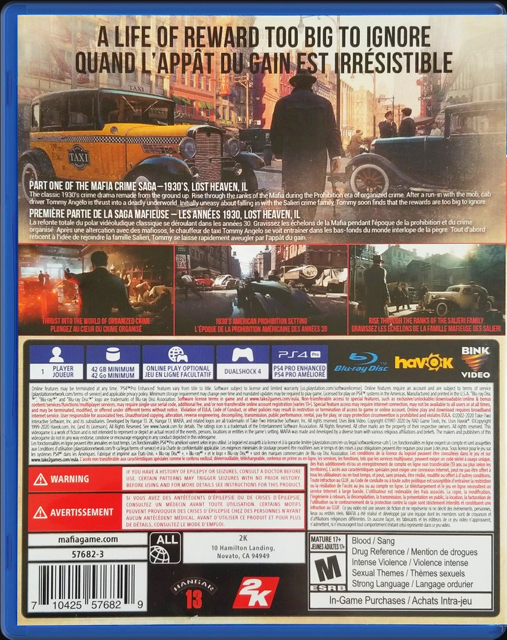 Mafia: Definitive Edition PS4 back side cover case